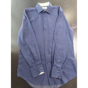 Lorenzo Uomo Shirt Mens 15 1/2 Trim Fit Blue Dot Button Up Dress Collared Polka